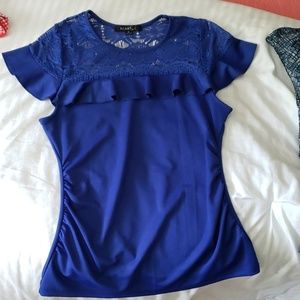 Blue top with flutter sleeves M